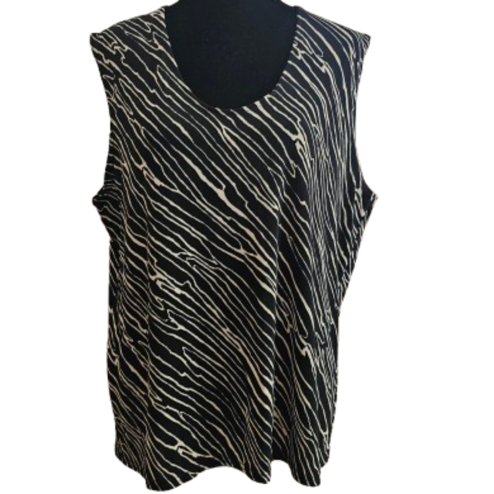 Kathie Lee Collection Black and Tan Zebra Striped Tank Top
